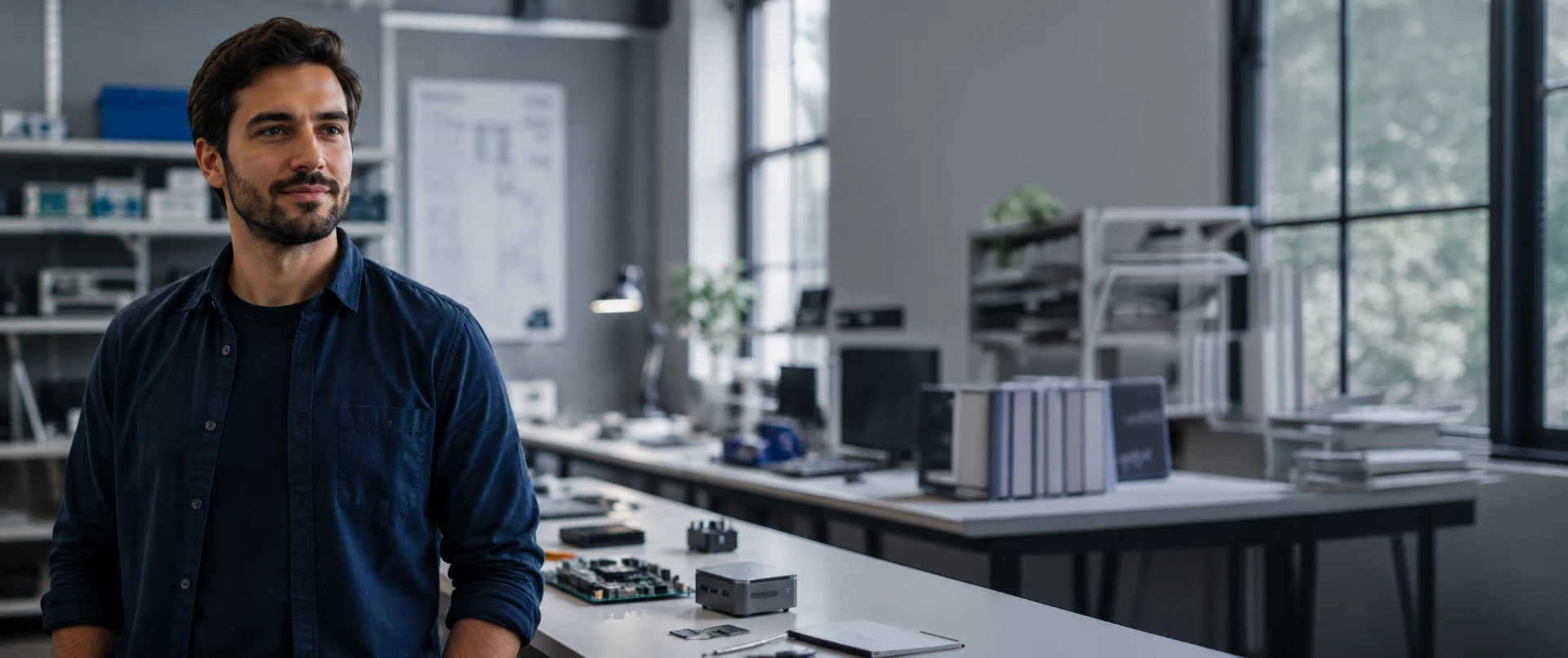 Velace engineer at a hardware lab workbench